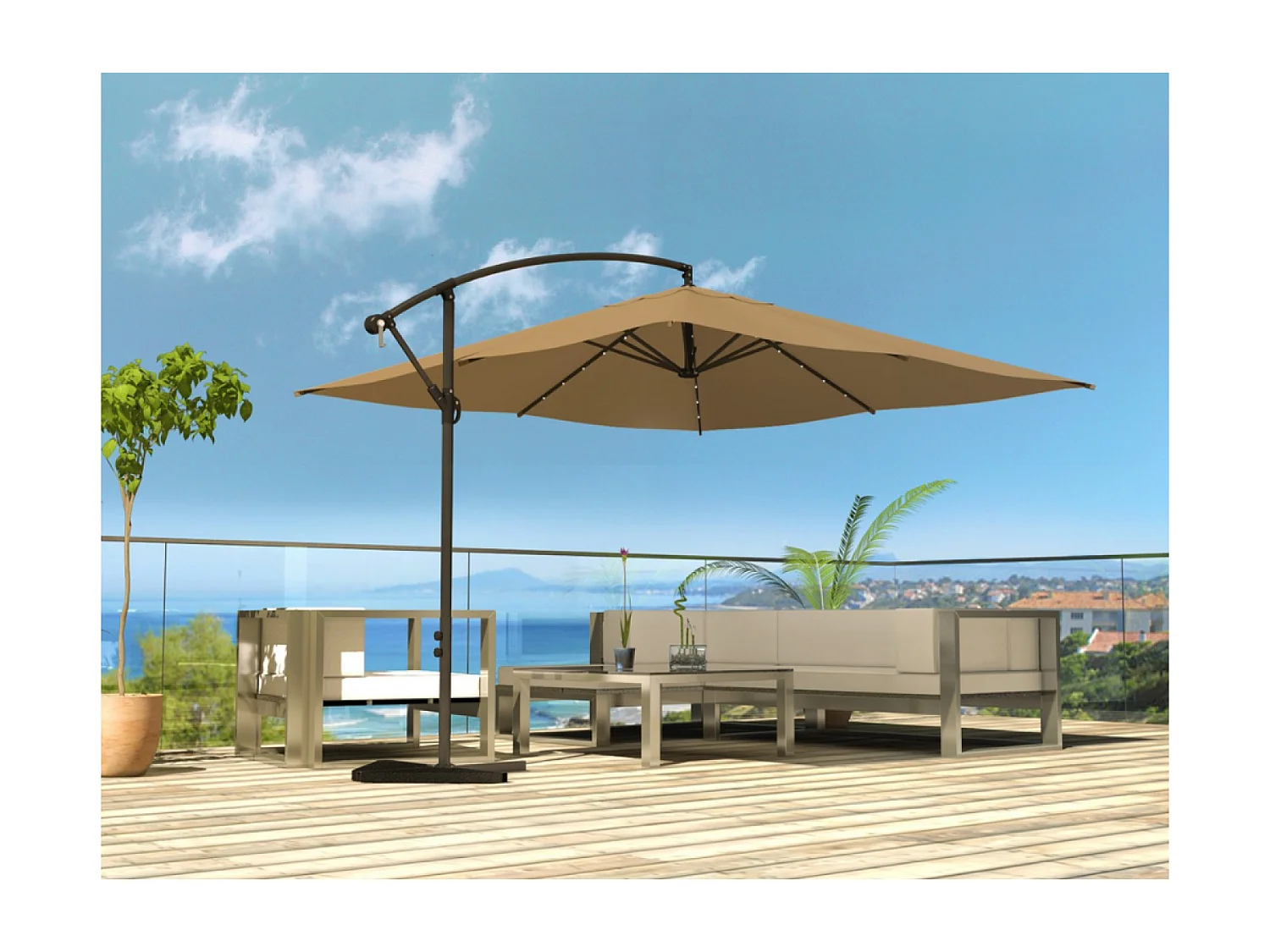 Parasol marron droit carré 3 x 3 m led SOLENZARA