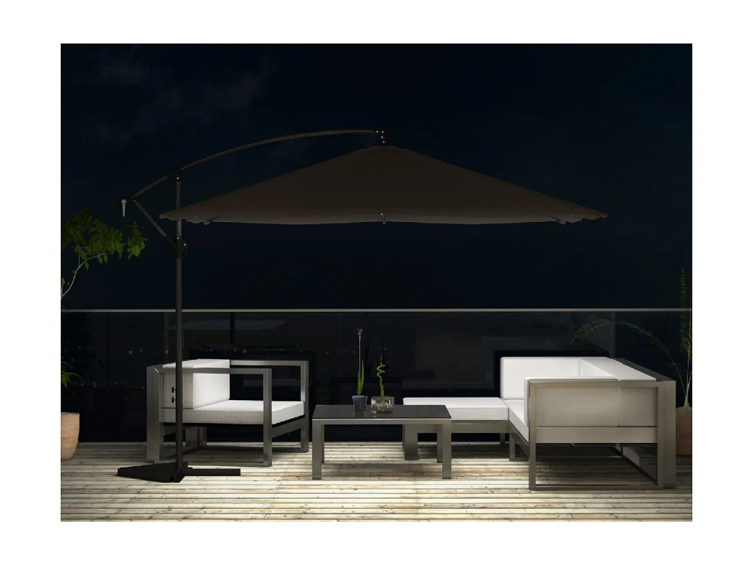 Parasol marron droit carré 3 x 3 m led SOLENZARA