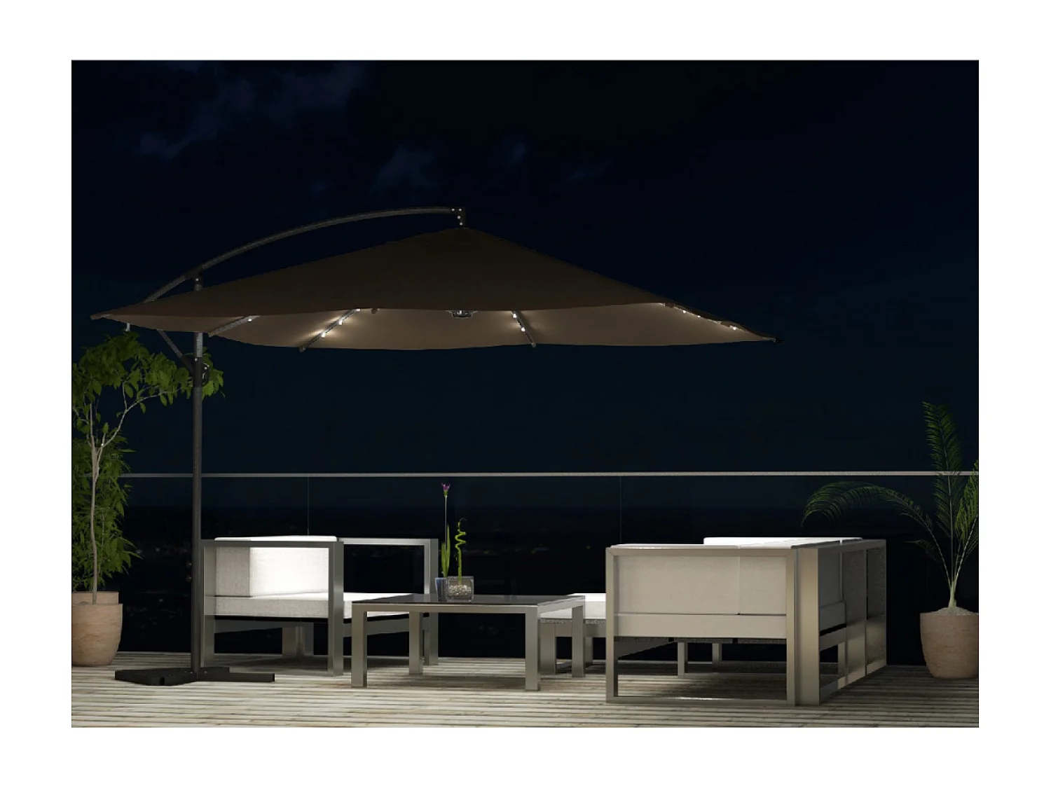 Parasol marron droit carré 3 x 3 m led SOLENZARA