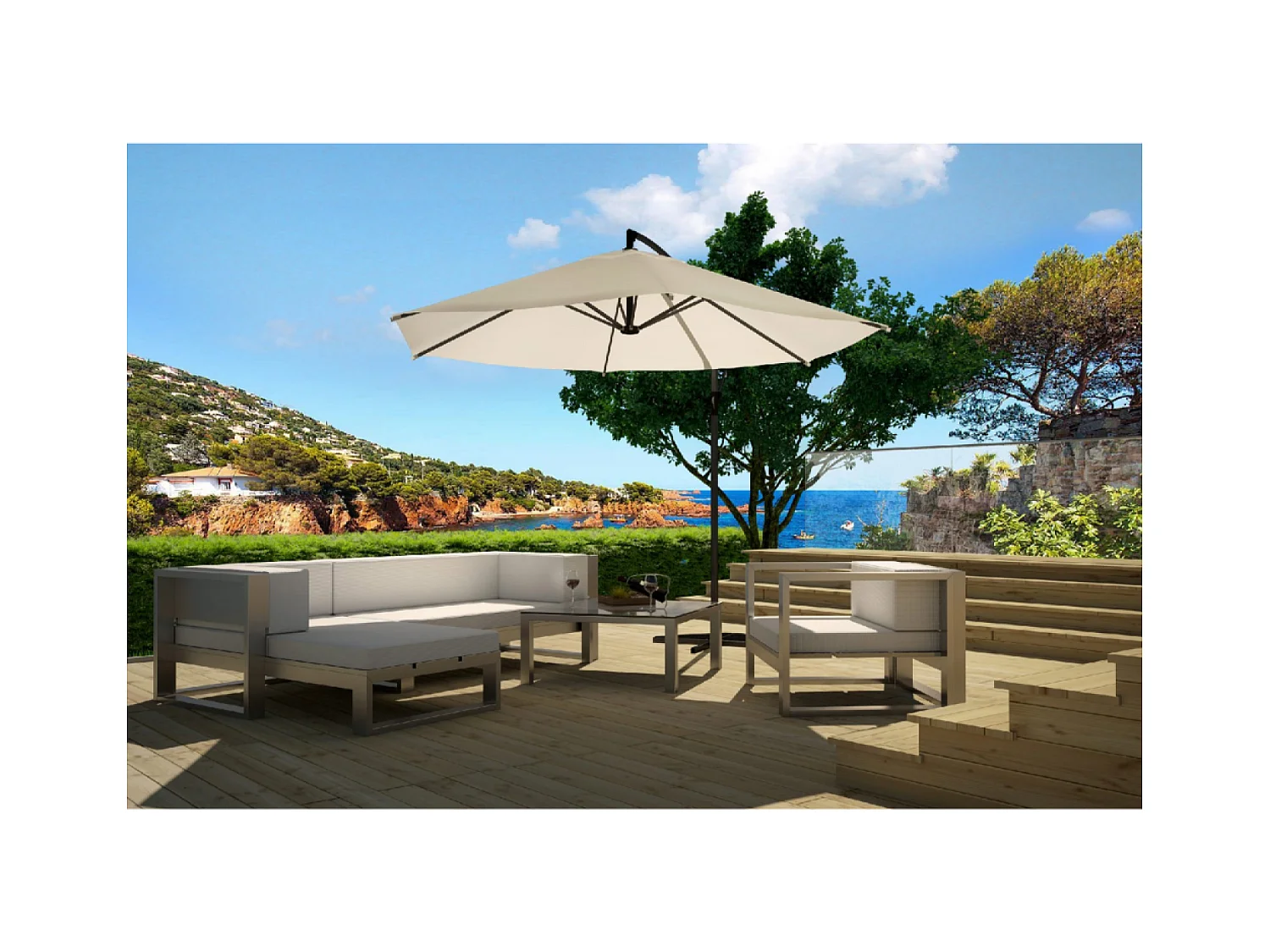 Parasol excéntrico Ø 300 cm crudo PORTICCIO