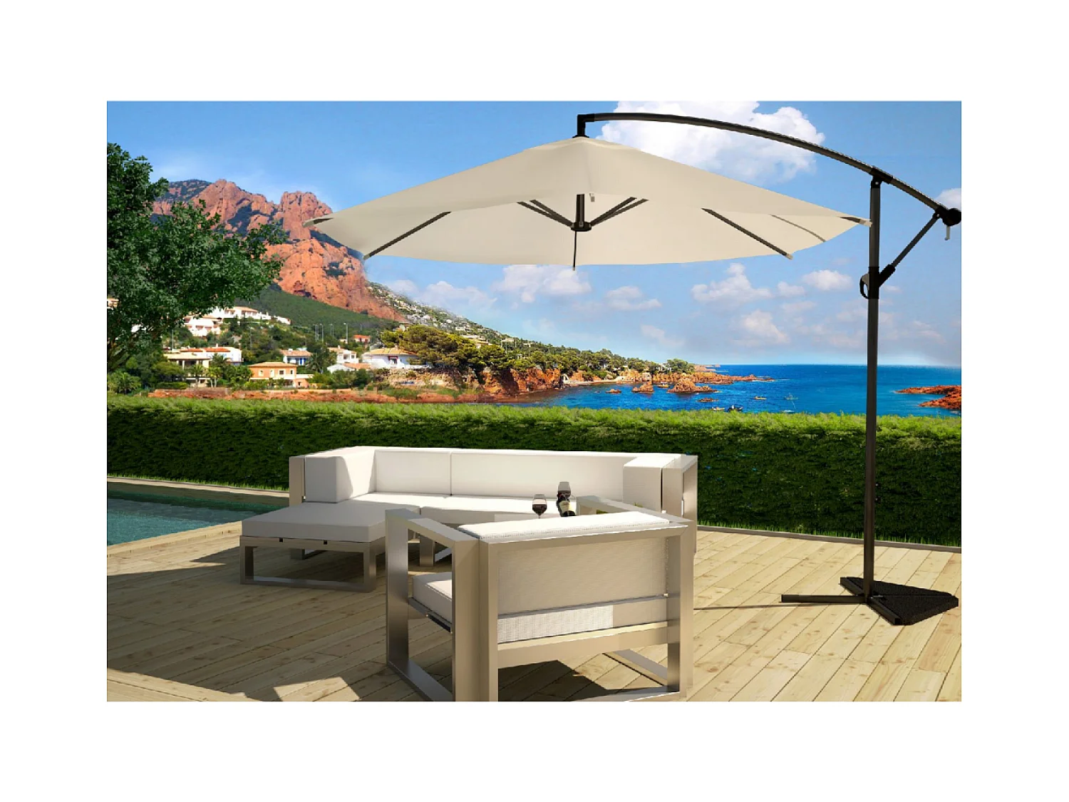 Parasol excéntrico Ø 300 cm crudo PORTICCIO
