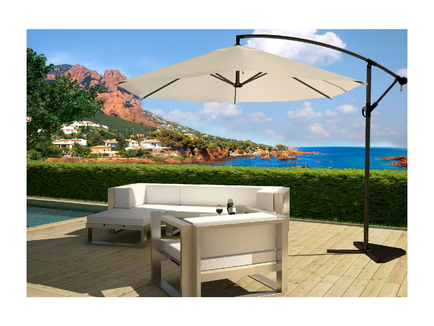 Parasol déporté diamètre 3m écru PORTICCIO