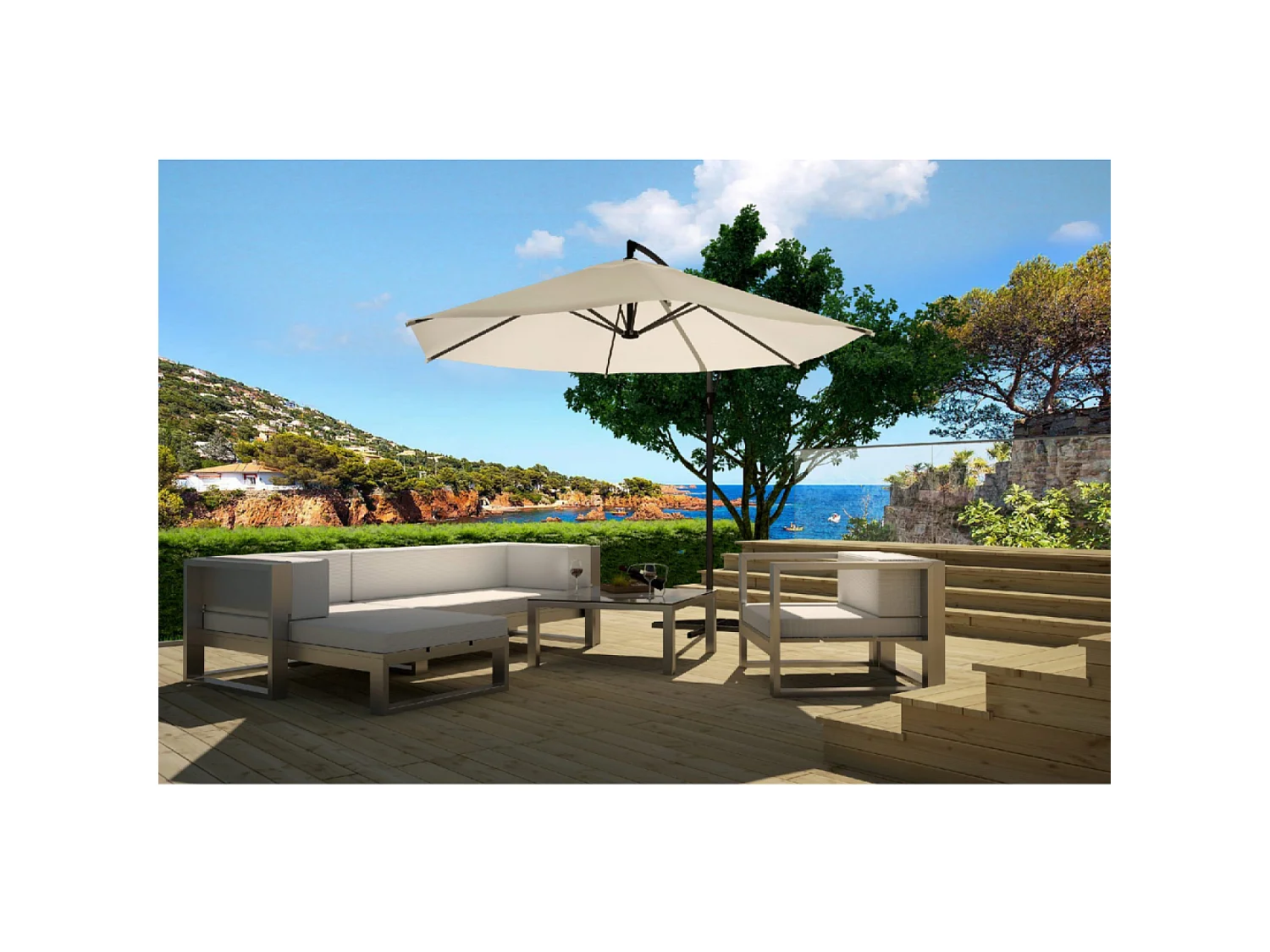 Parasol  ecru déporté rond 3 x 3 m PORTICCIO