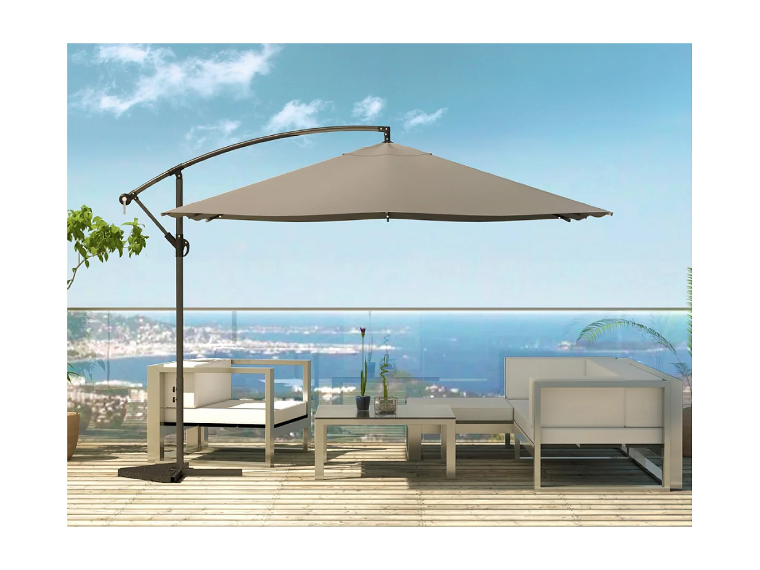 LED zweefparasol vierkant 3x3m grijs SOLENZARA BULLE