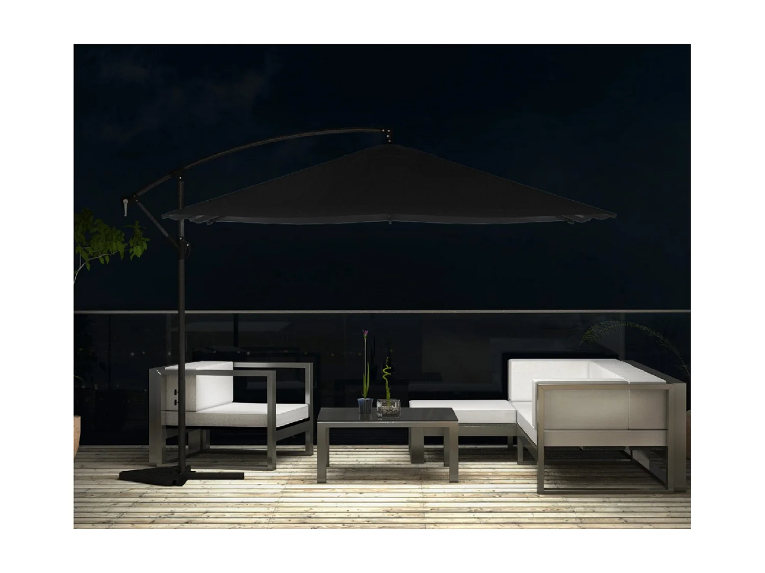 LED zweefparasol vierkant 3x3m grijs SOLENZARA BULLE