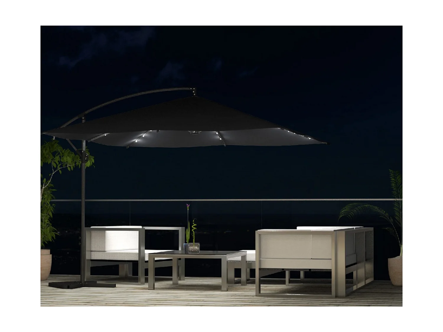 LED zweefparasol vierkant 3x3m grijs SOLENZARA BULLE