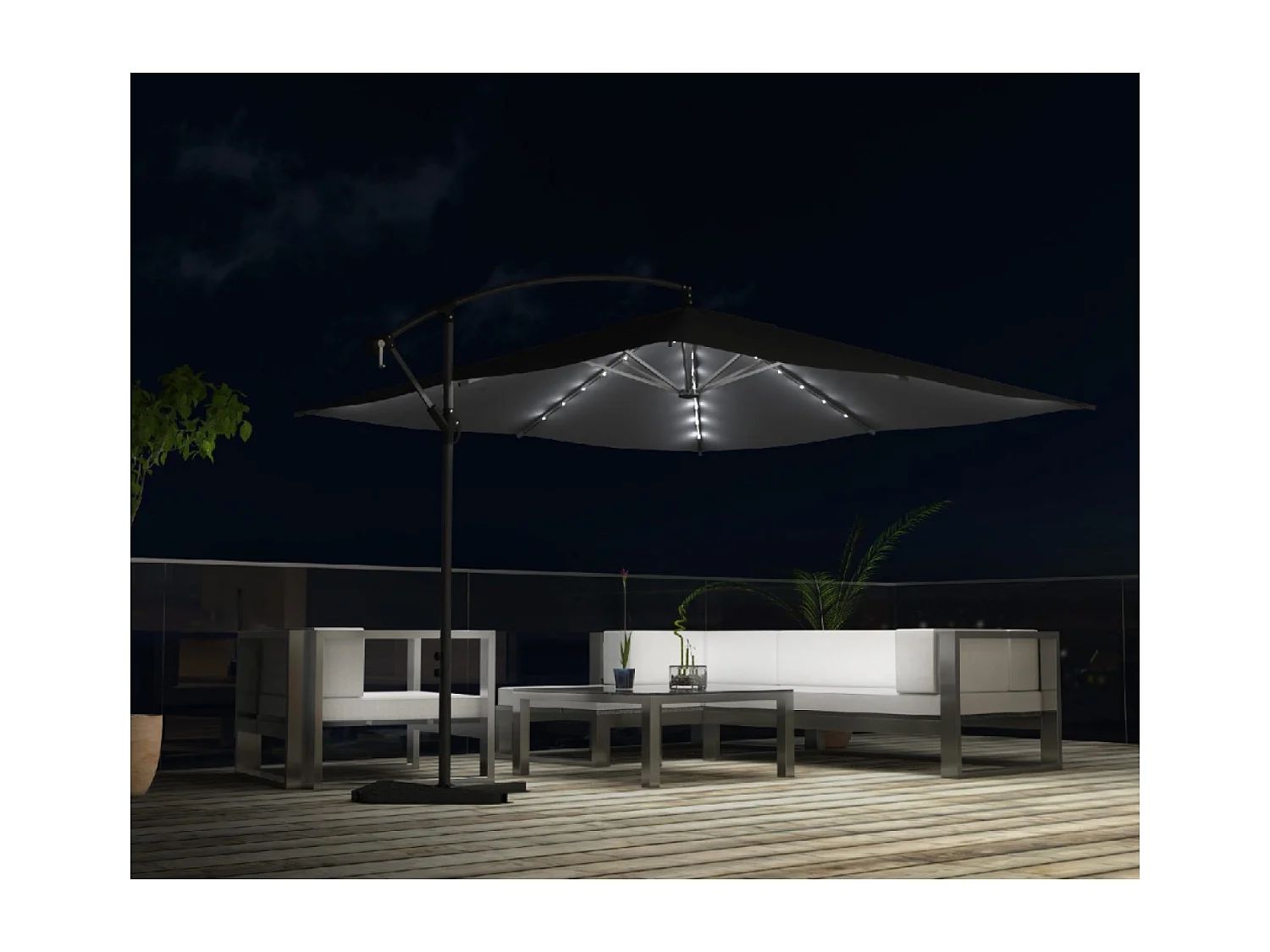 LED zweefparasol vierkant 3x3m grijs SOLENZARA BULLE