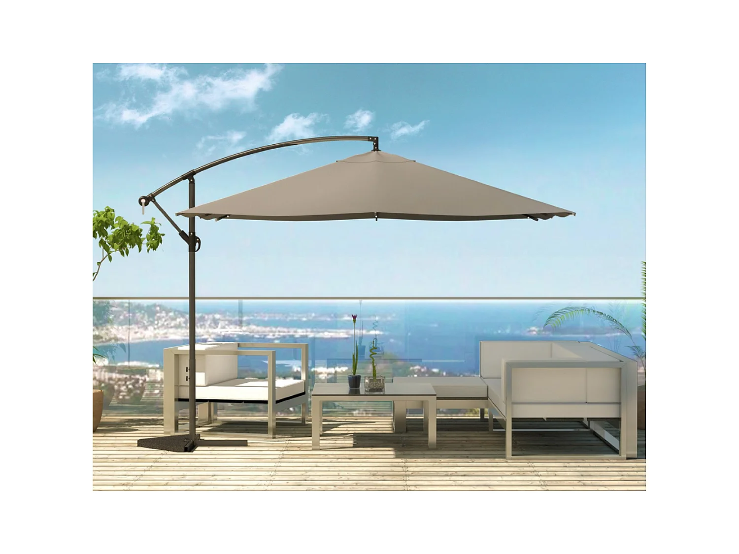 Parasol Bulle LED déporté 3 x 3 m gris SOLENZARA
