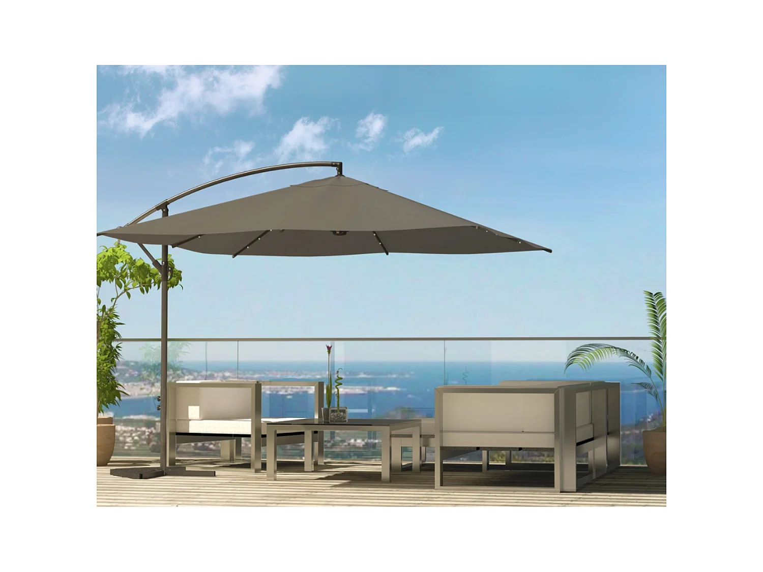 Parasol Bulle LED déporté 3 x 3 m gris SOLENZARA