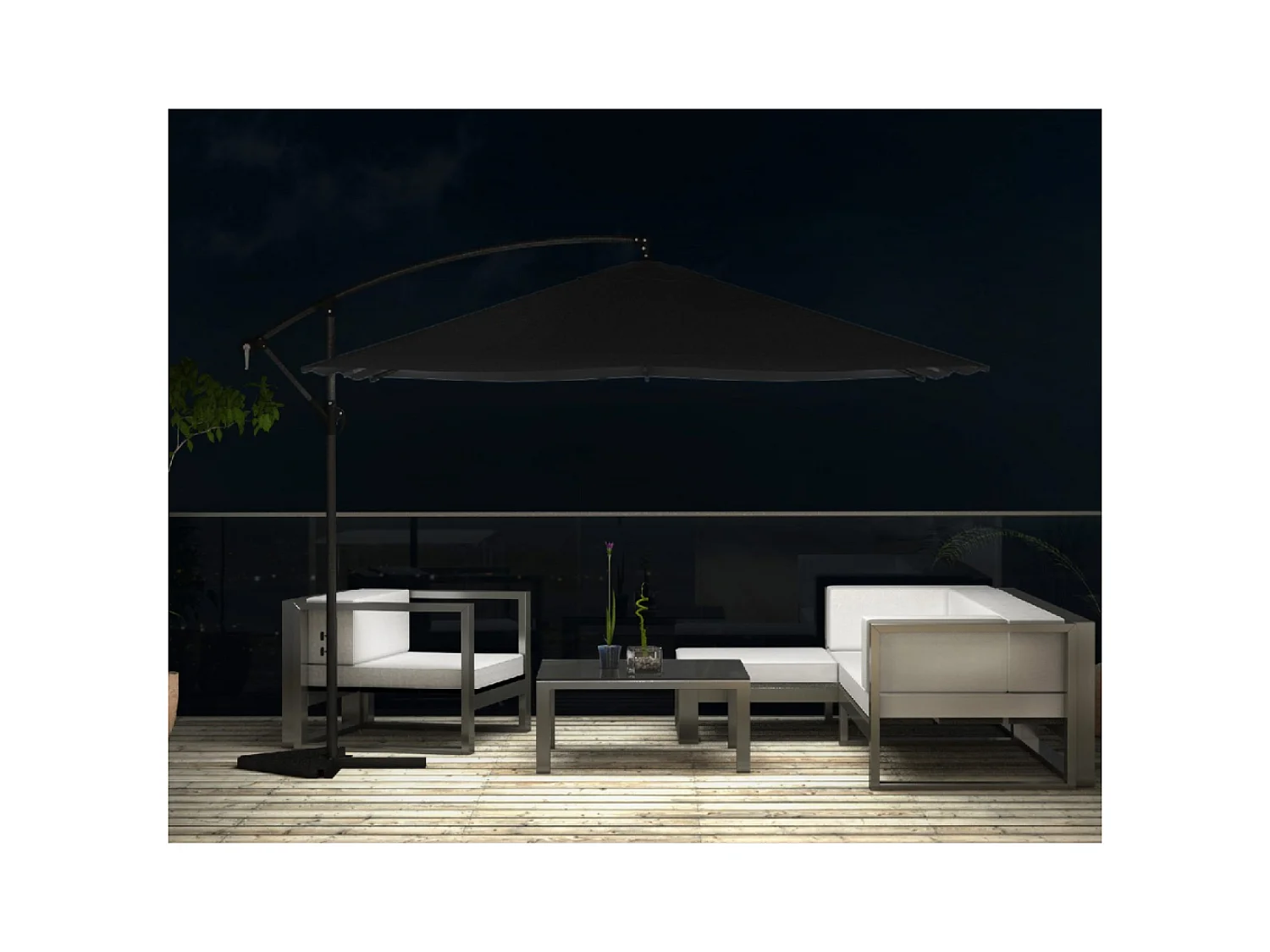 Parasol Bulle LED déporté 3 x 3 m gris SOLENZARA