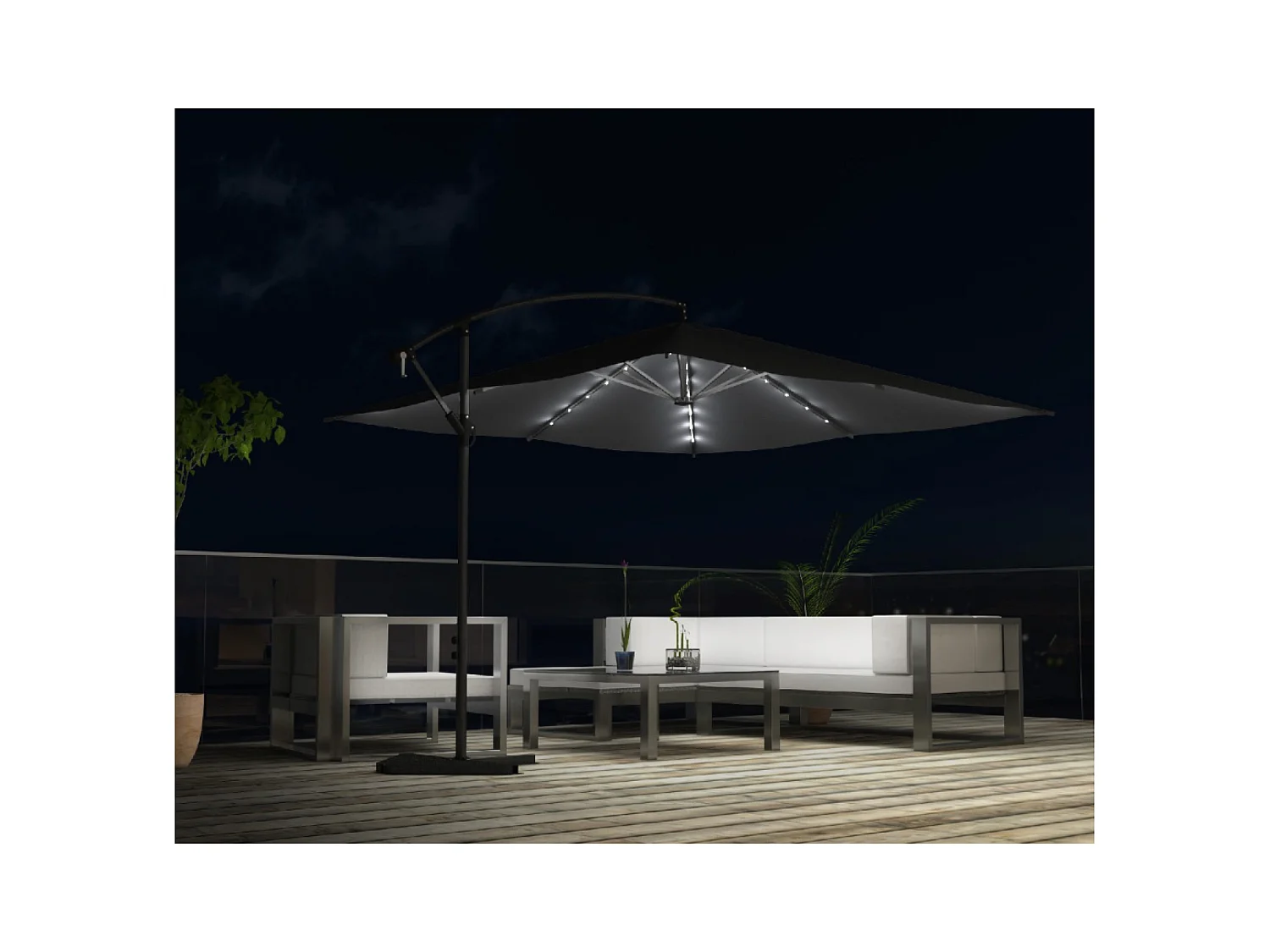 Parasol Bulle LED déporté 3 x 3 m gris SOLENZARA