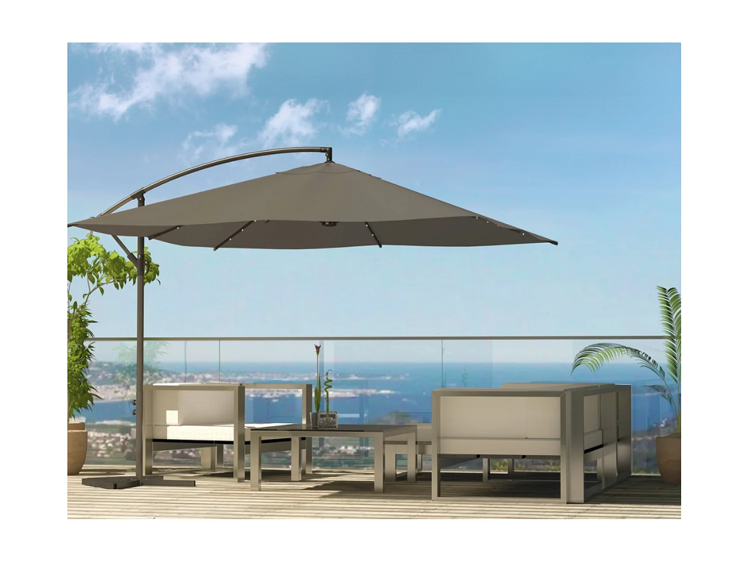 Parasol Bulle LED déporté 3 x 3 m gris SOLENZARA