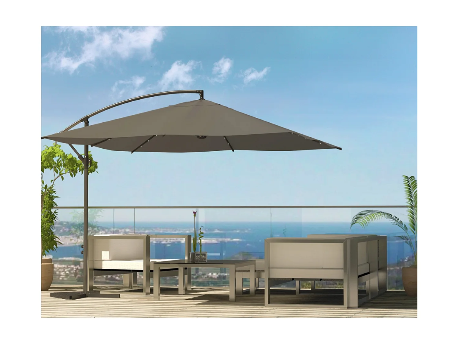 LED zweefparasol vierkant 3x3m grijs SOLENZARA BULLE