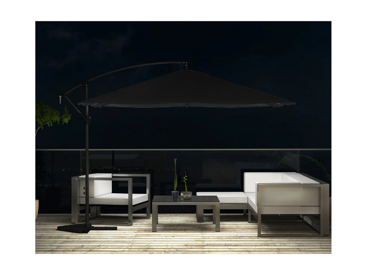 LED zweefparasol vierkant 3x3m grijs SOLENZARA BULLE