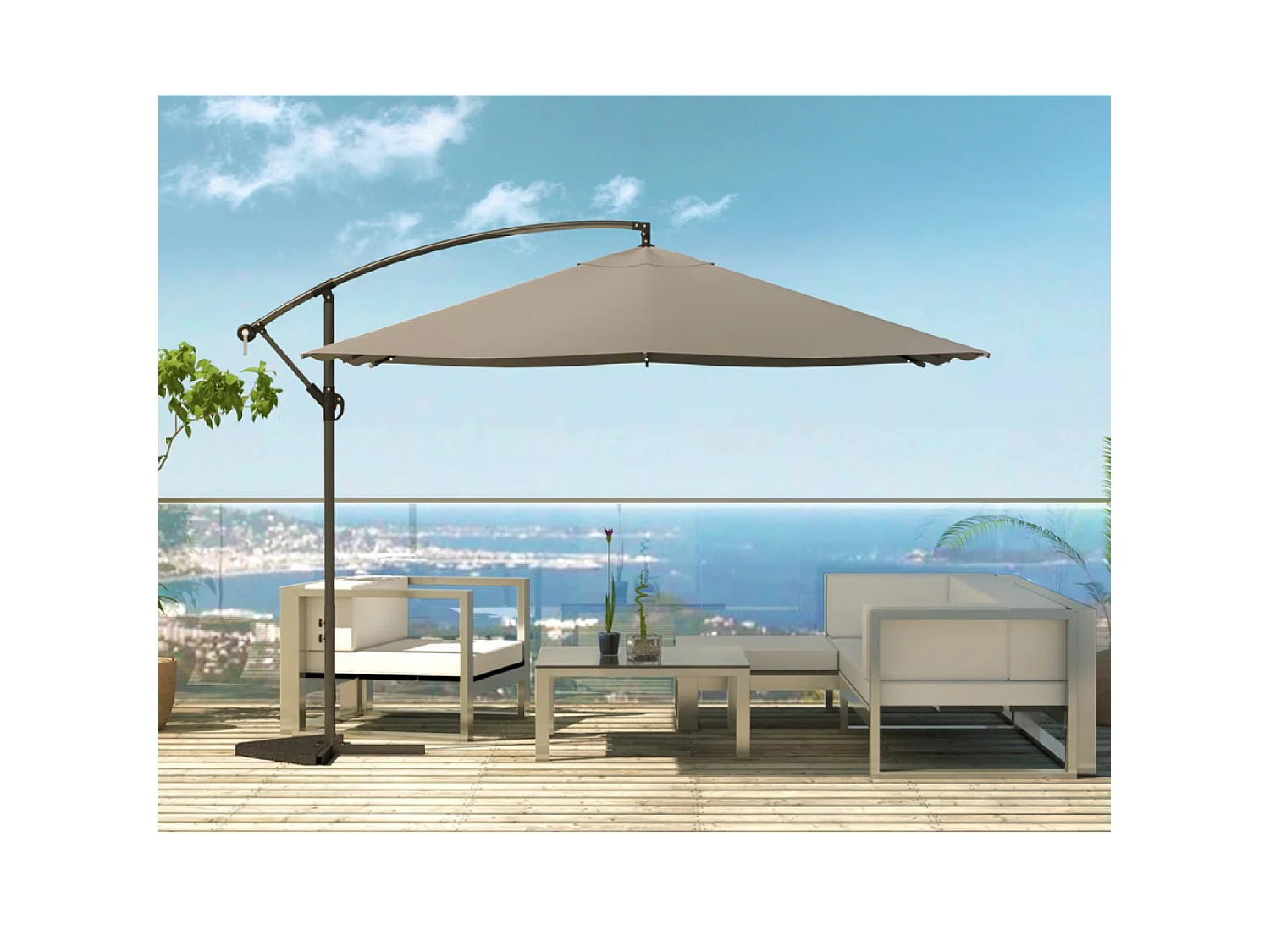 Parasol  gris déporté carré 3 x 3 m led SOLENZARA