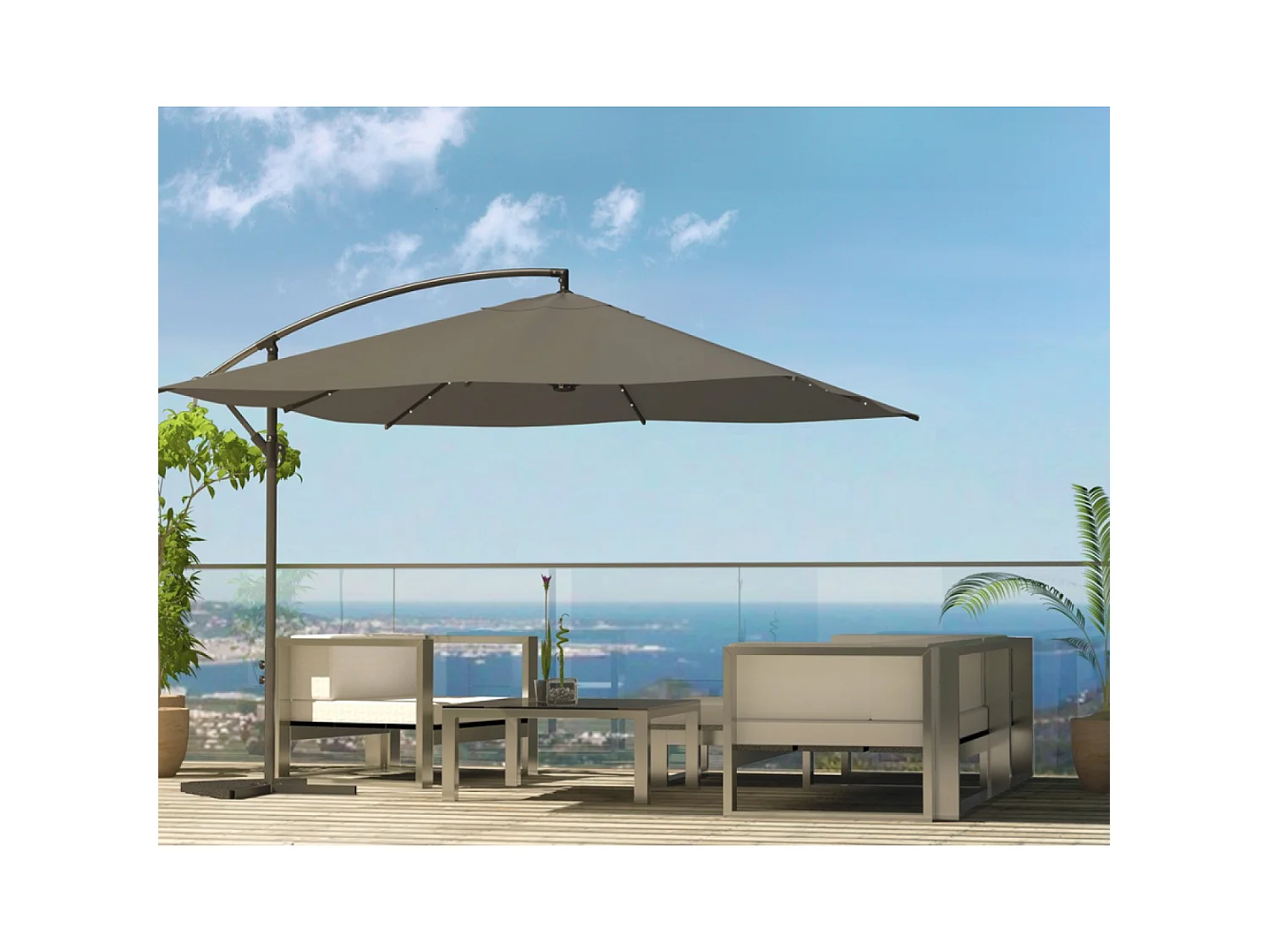 Parasol  gris déporté carré 3 x 3 m led SOLENZARA
