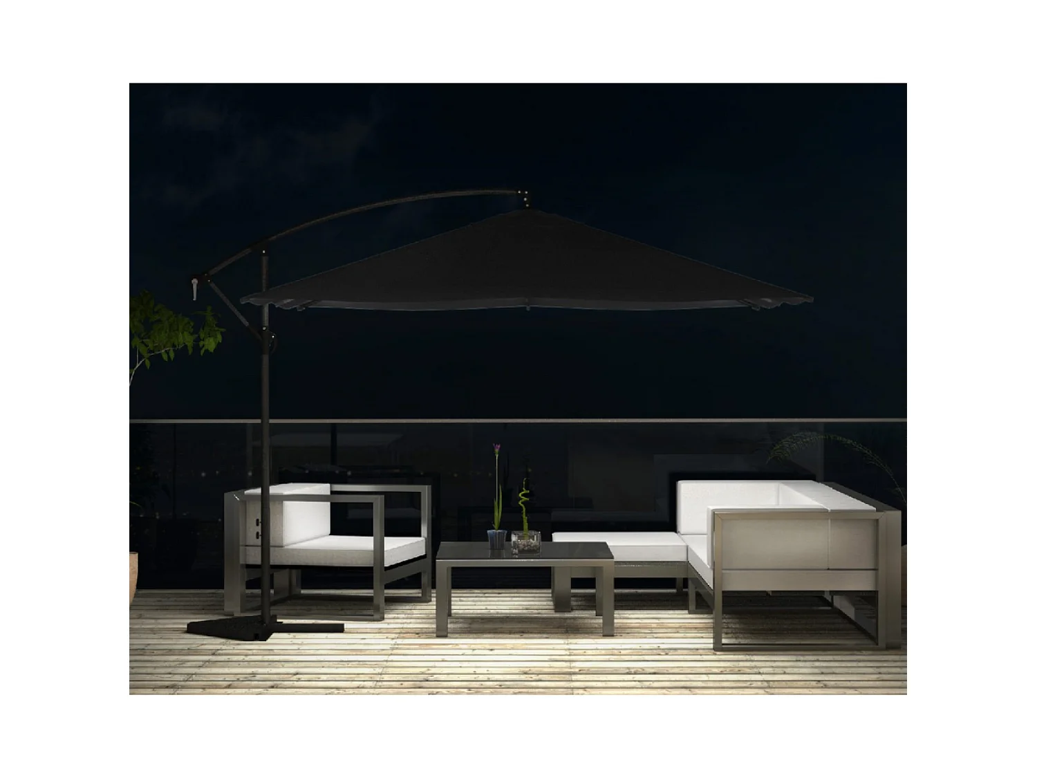 Parasol  gris déporté carré 3 x 3 m led SOLENZARA