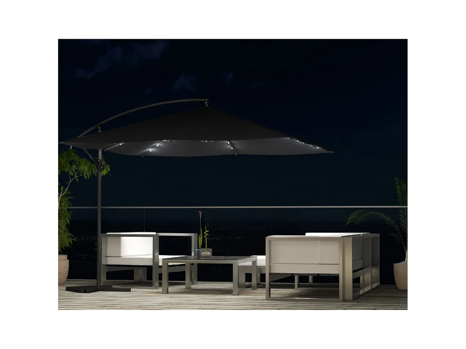Parasol  gris déporté carré 3 x 3 m led SOLENZARA