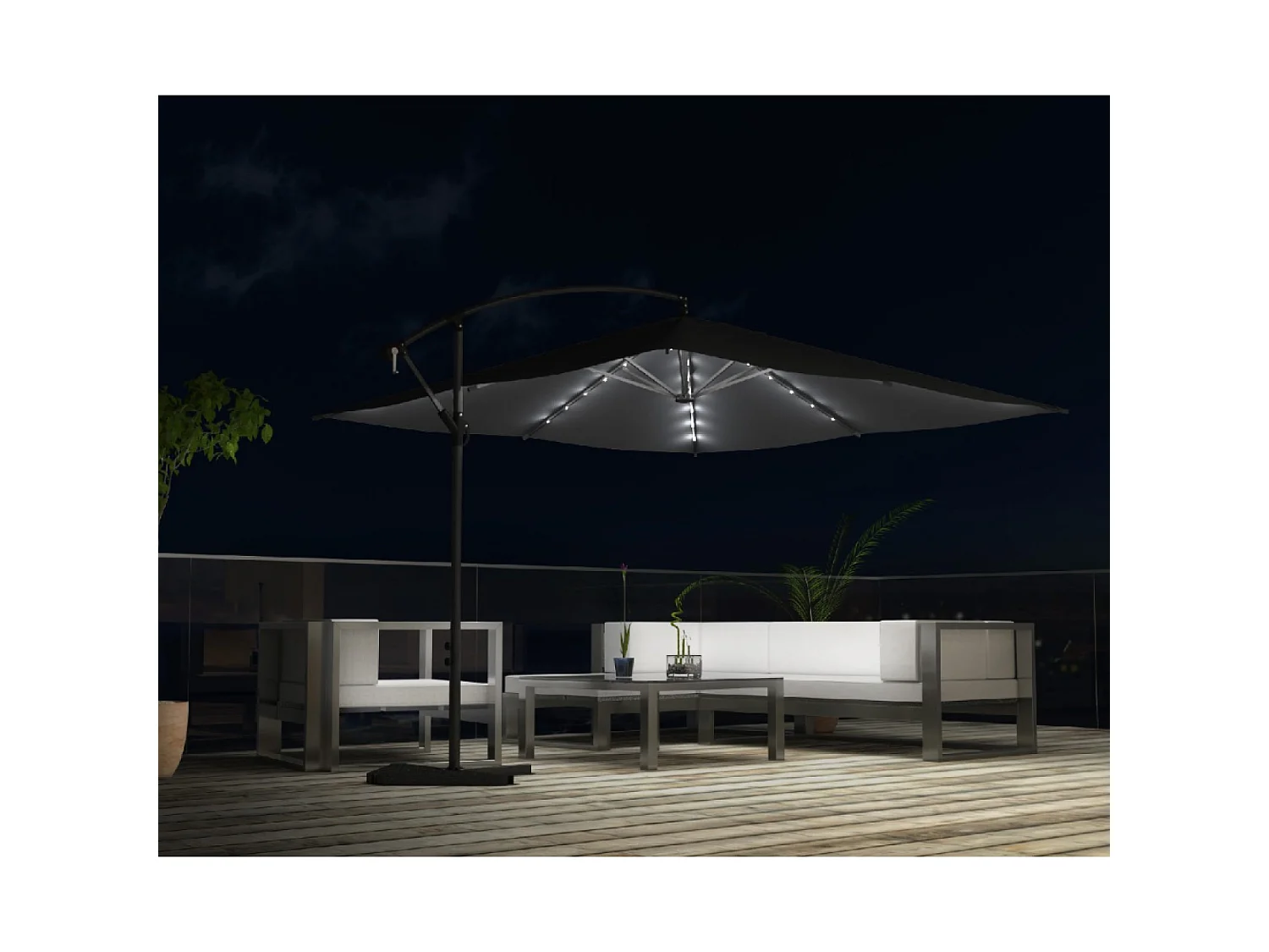 Parasol  gris déporté carré 3 x 3 m led SOLENZARA