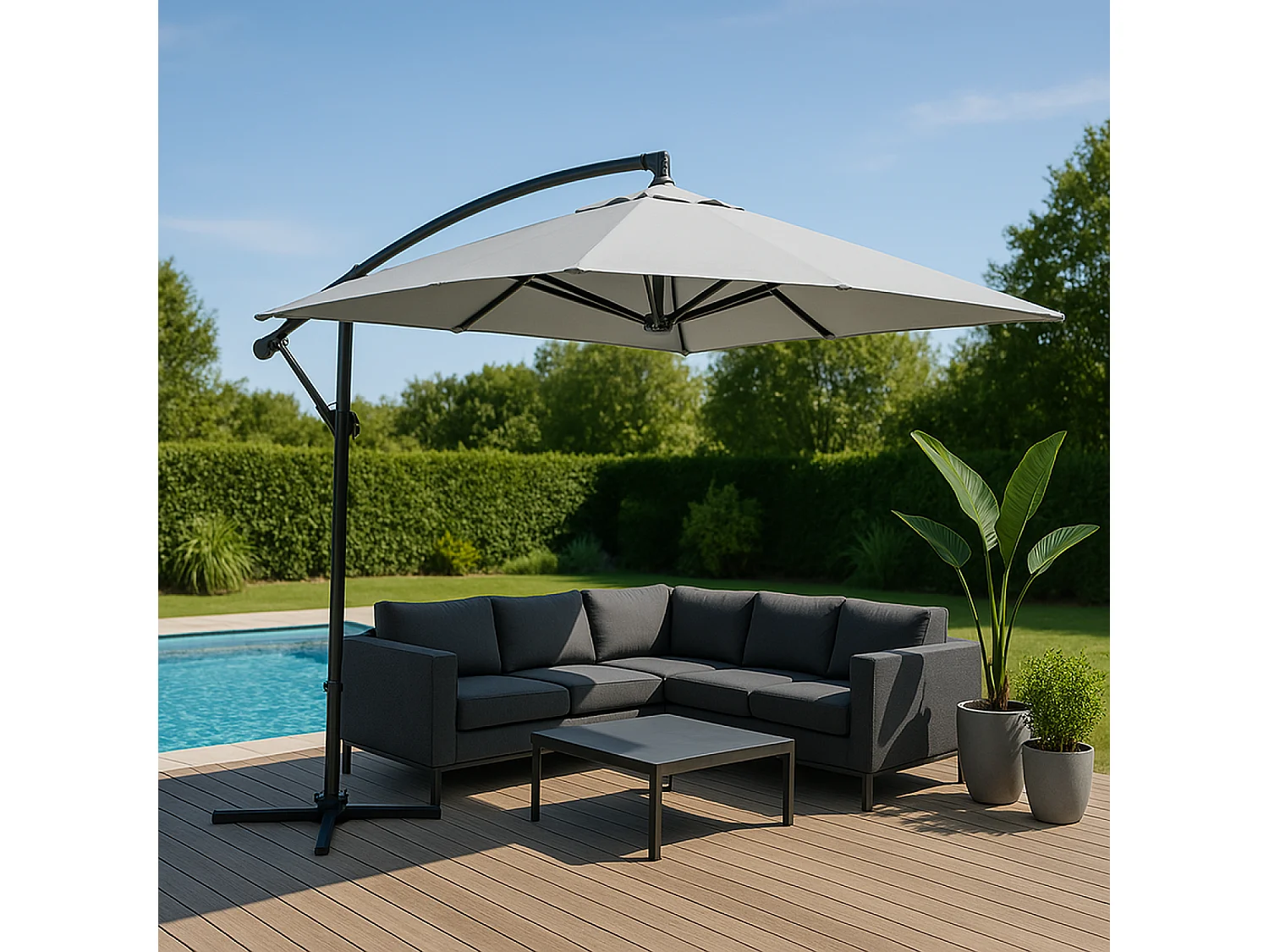 Verrijdbare ronde parasol van 3m in ecru CAPRI