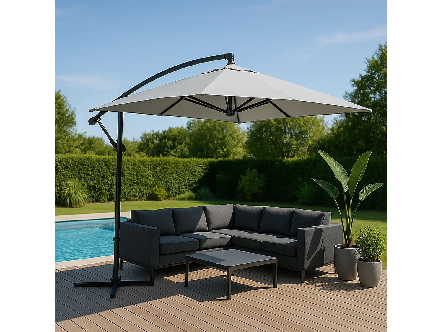 Parasol ecru déporté rond 2,95 x 2,95 m CAPRI