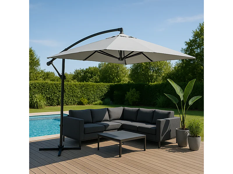 Verrijdbare ronde parasol van 3m in ecru CAPRI