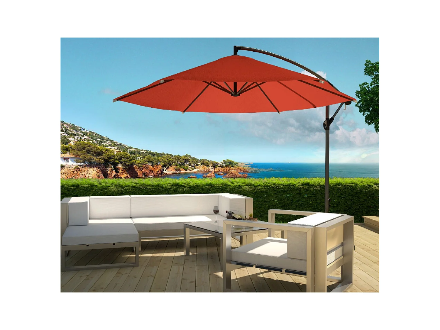 Parasol excéntrico Ø 300 cm terracota PORTICCIO