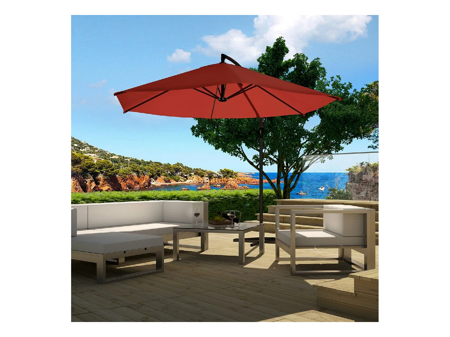 Parasol déporté diamètre 3m terracotta PORTICCIO