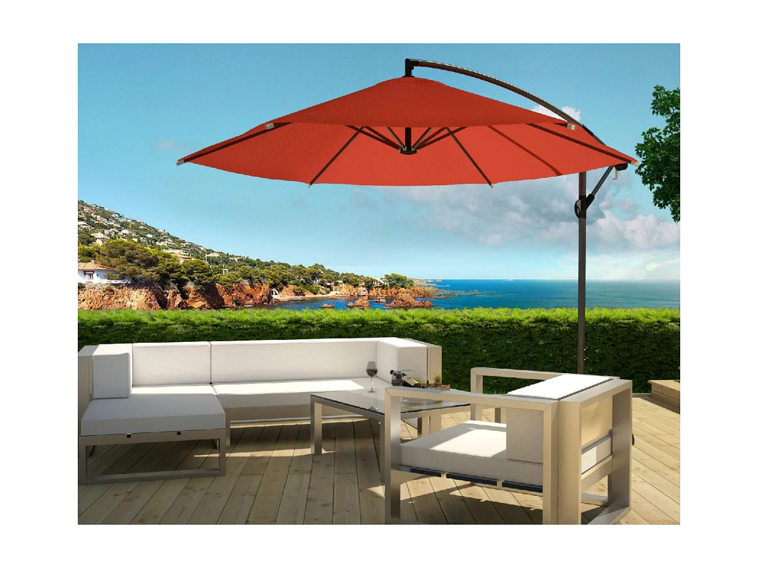 Parasol excéntrico Ø 300 cm terracota PORTICCIO