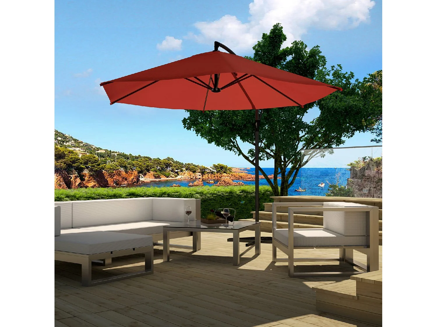 Parasol  terracotta déporté rond 3 x 3 m PORTICCIO