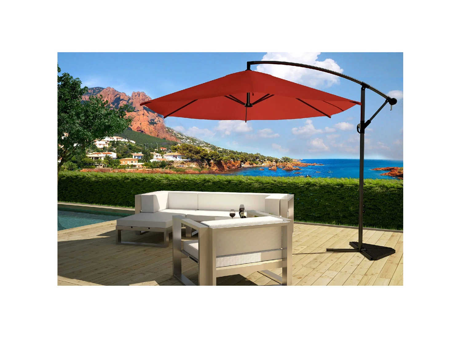 Parasol  terracotta déporté rond 3 x 3 m PORTICCIO