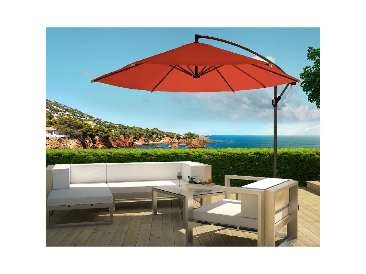 Parasol  terracotta déporté rond 3 x 3 m PORTICCIO