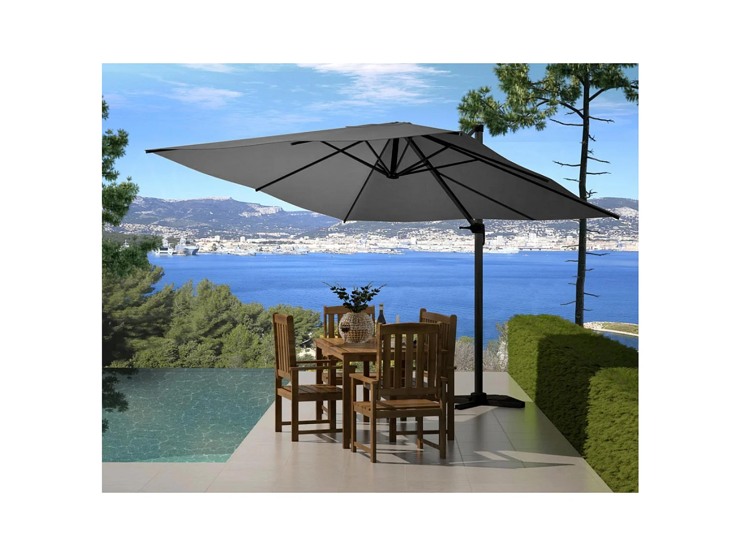 Verstelbare Vierkante Draaibare Zweefparasol 3x3m Grijs PALATINO