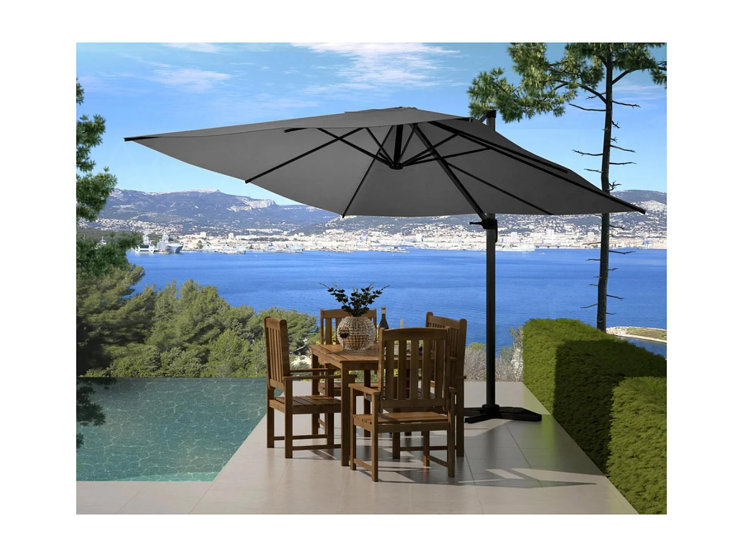 Verstelbare Vierkante Draaibare Zweefparasol 3x3m Grijs PALATINO