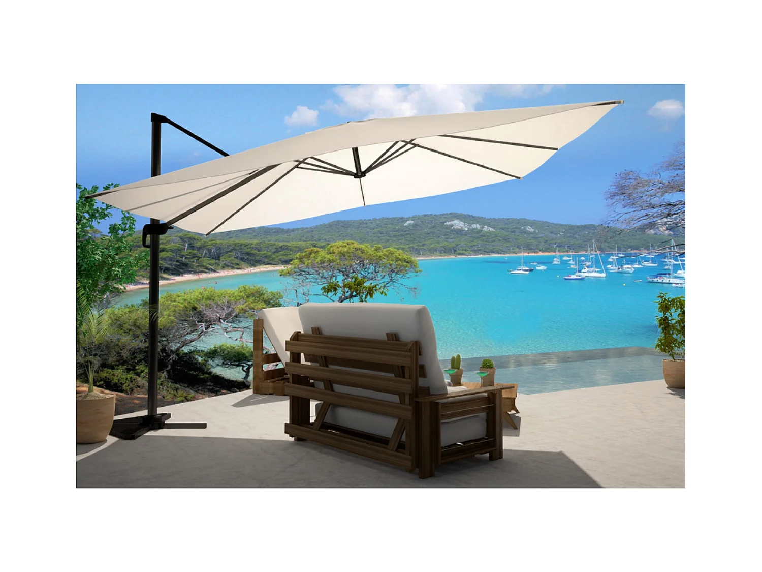 Parasol déporté et rotatif 3 x 4 m écru CESARE