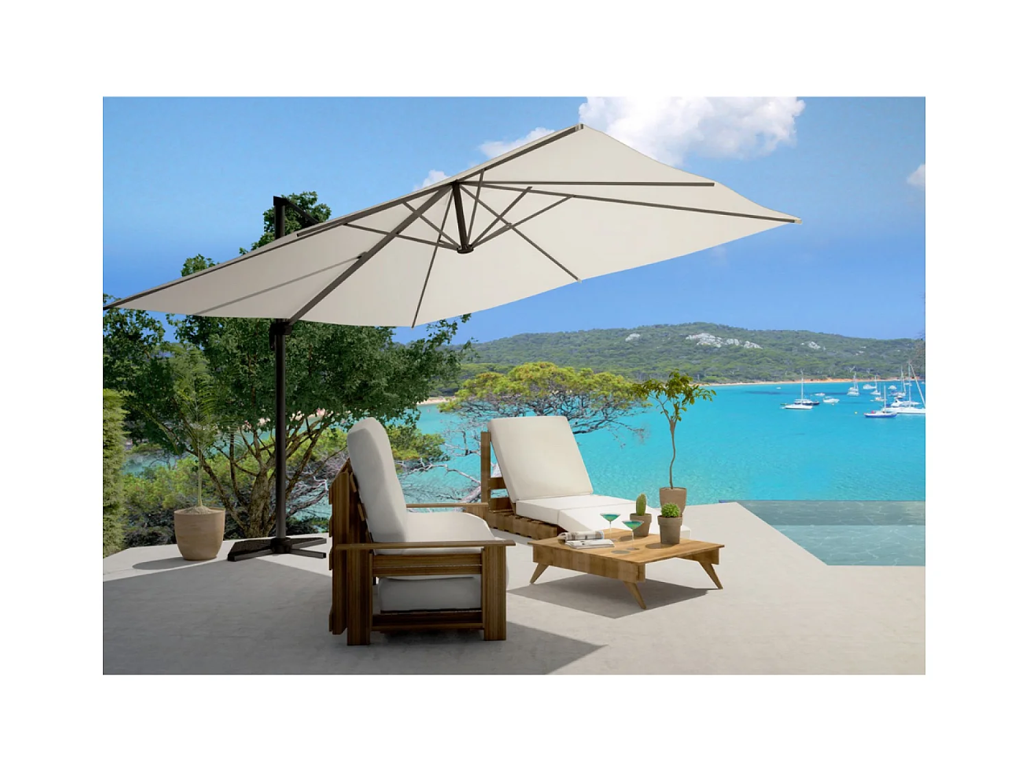 Parasol déporté et rotatif 3 x 4 m écru CESARE