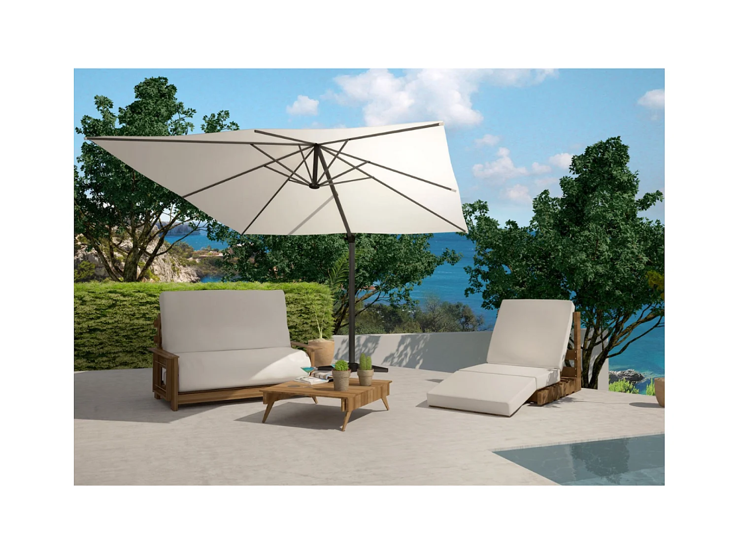 Parasol déporté et rotatif 3 x 4 m écru CESARE