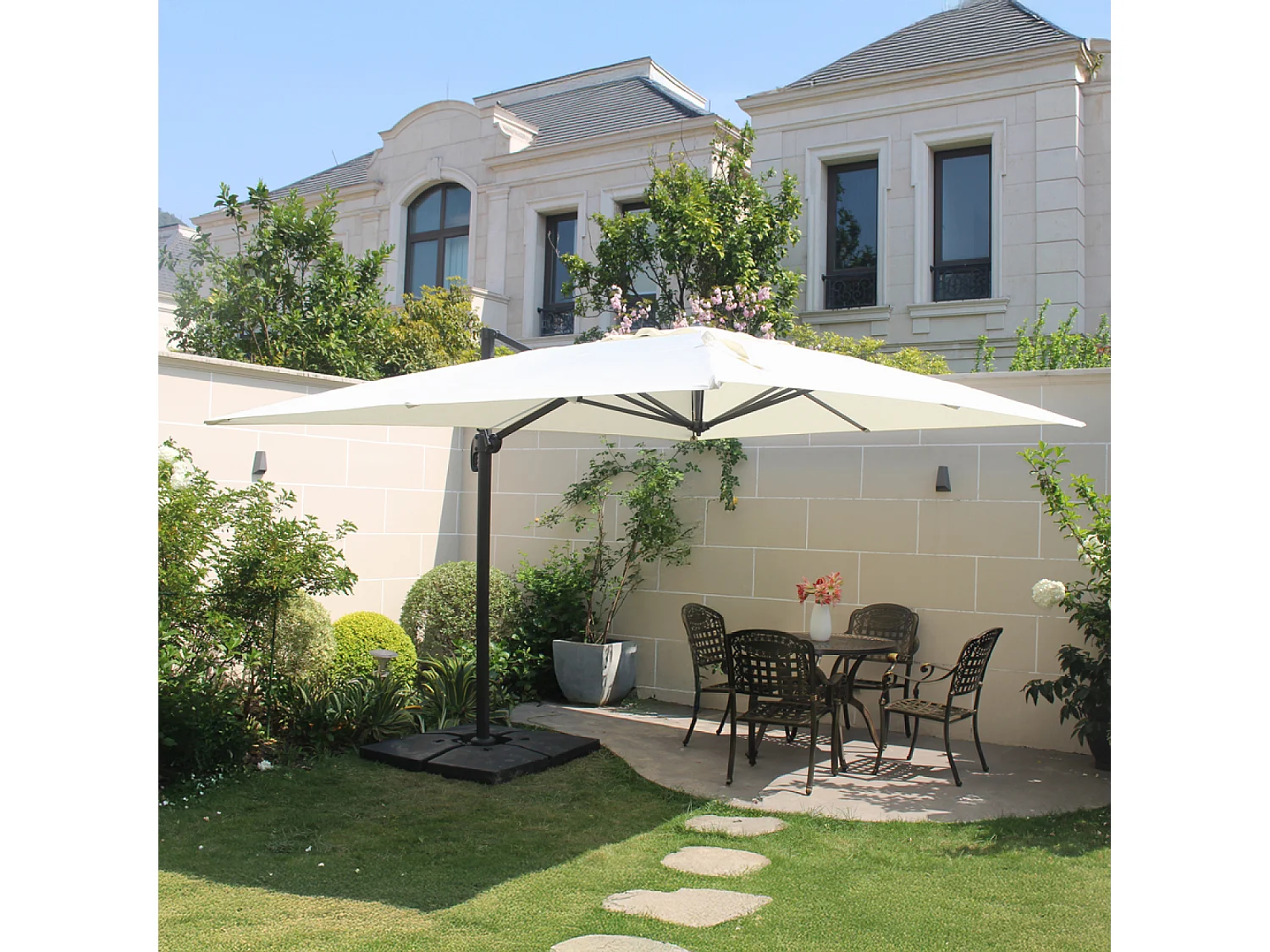 Parasol ecru déporté rectangle 3 x 4 m rotatif à 360 CESARE