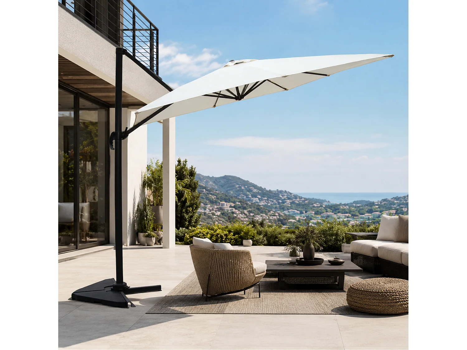 Parasol ecru déporté rectangle 3 x 4 m rotatif à 360 CESARE