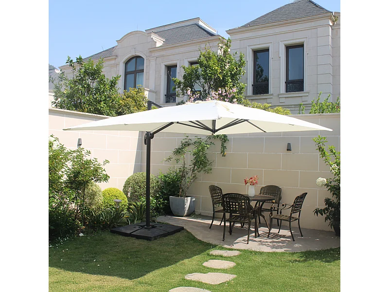 Rechthoekige 3x4m draaibare 360° zweefparasol in ecru CESARE