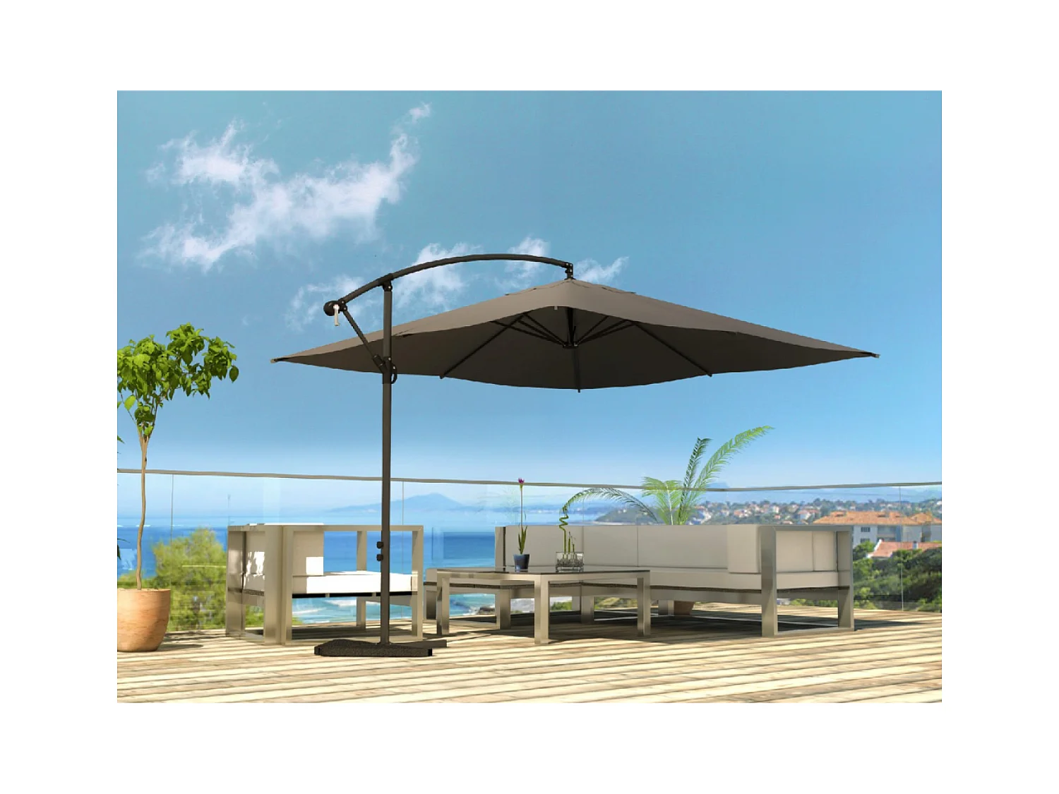 Verplaatste vierkante parasol 3x3m grijs SOLENZARA kantelbaar en inklapbaar