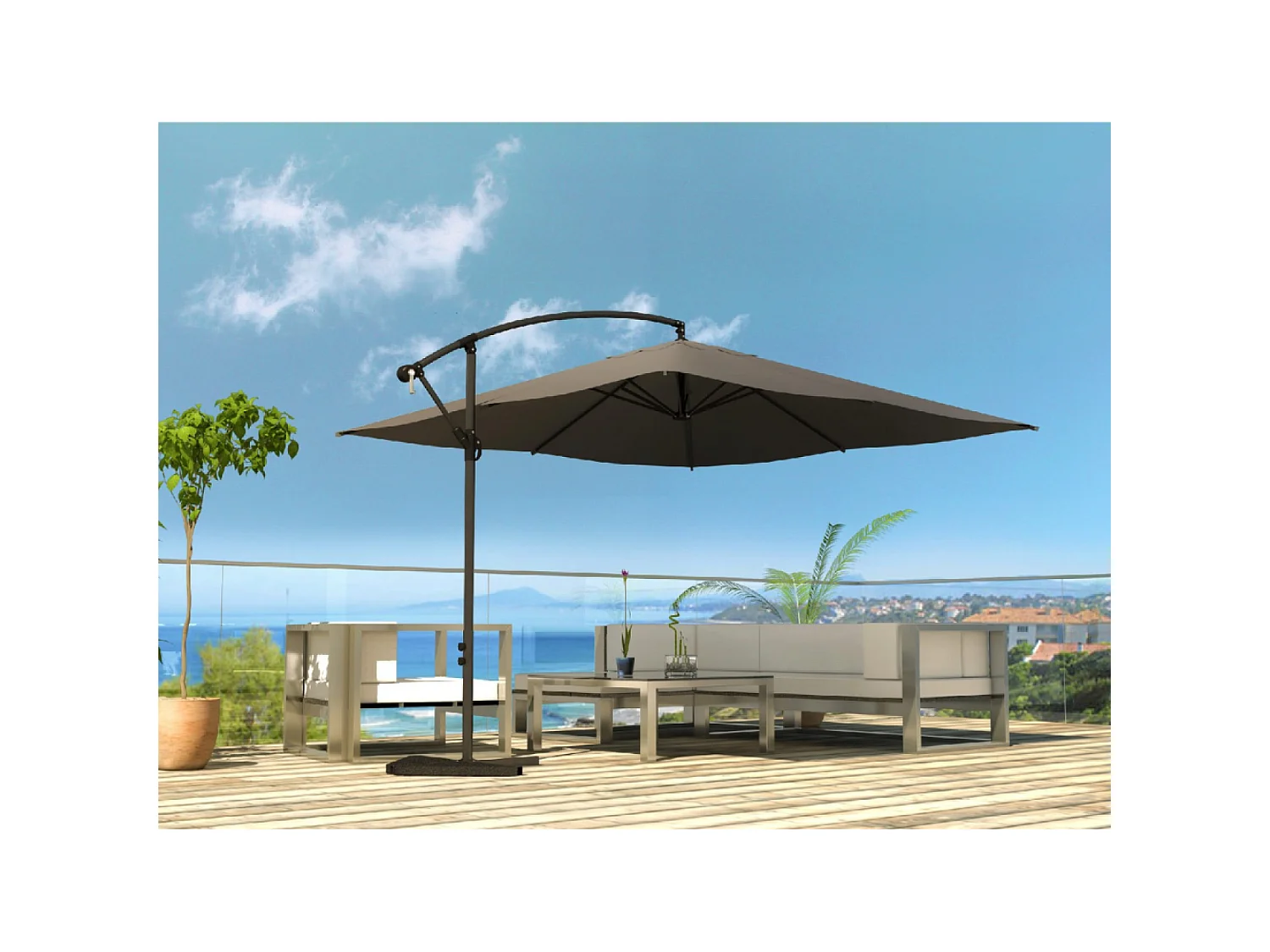 Parasol  gris déporté carré 3 x 3 m SOLENZARA