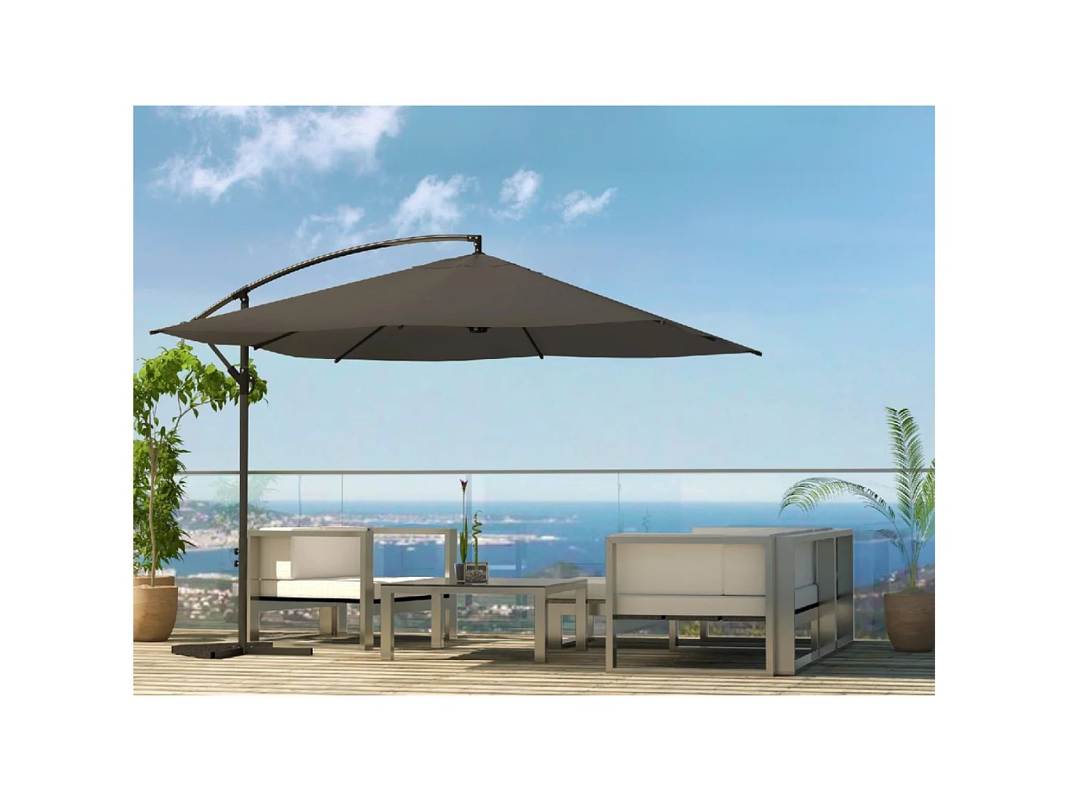 Parasol  gris déporté carré 3 x 3 m SOLENZARA