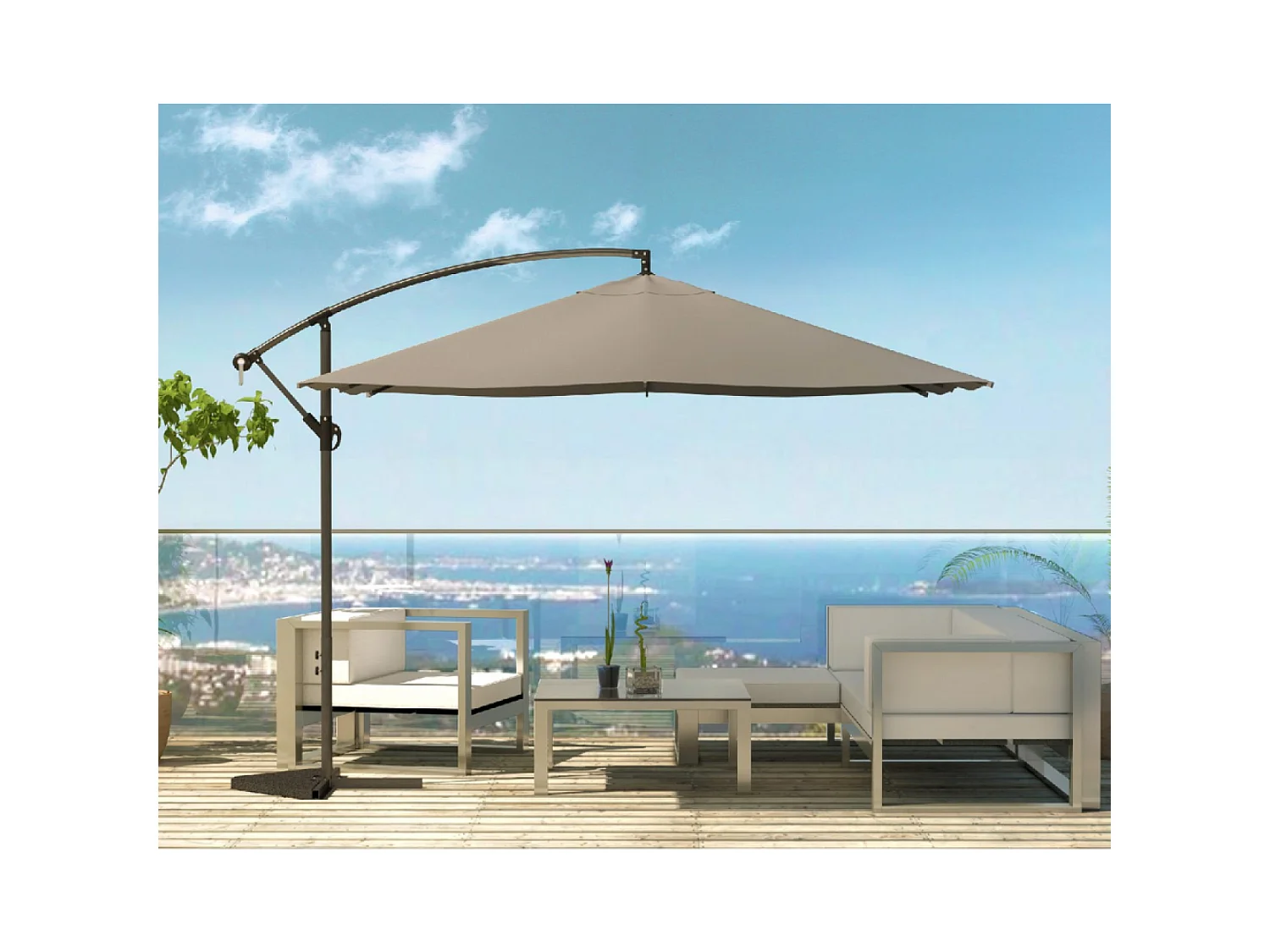 Parasol  gris déporté carré 3 x 3 m SOLENZARA