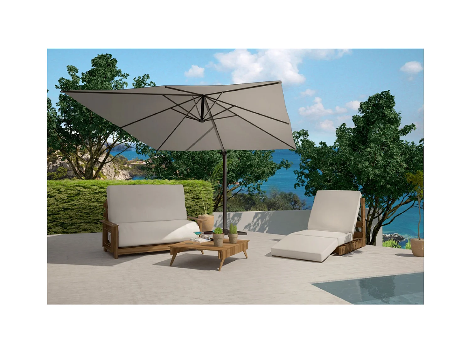 Rechteckiger 3x4m Drehbarer 360° Grauer Versetzter Sonnenschirm CESARE