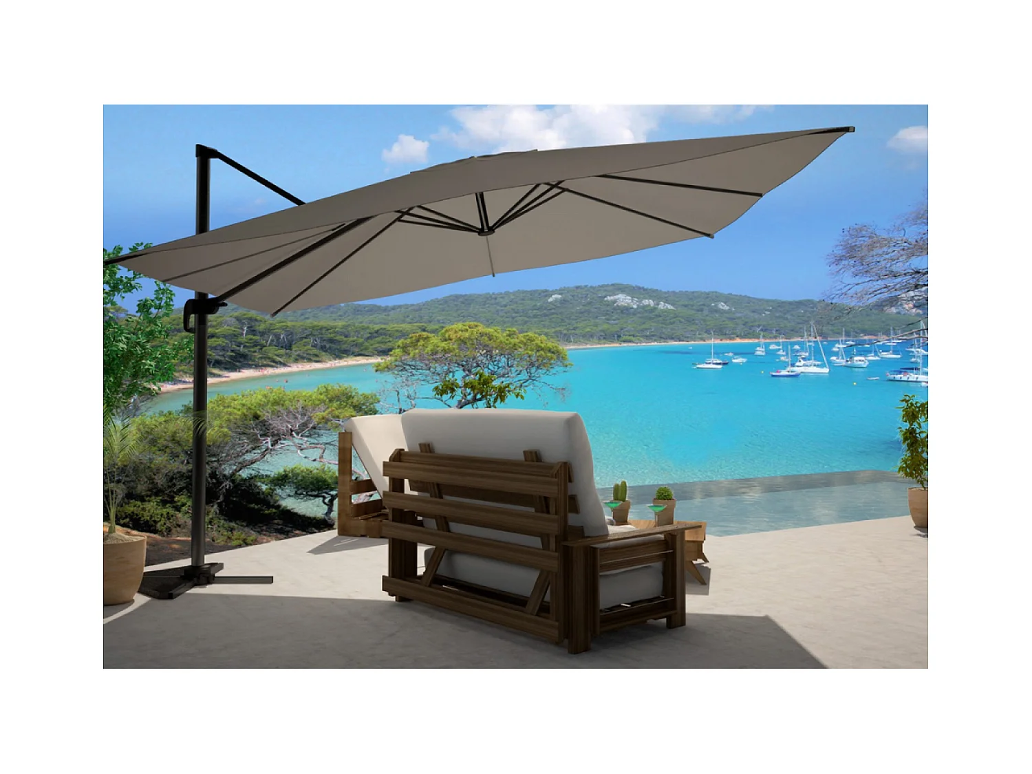 Parasol déporté 3x4m Gris CESARE