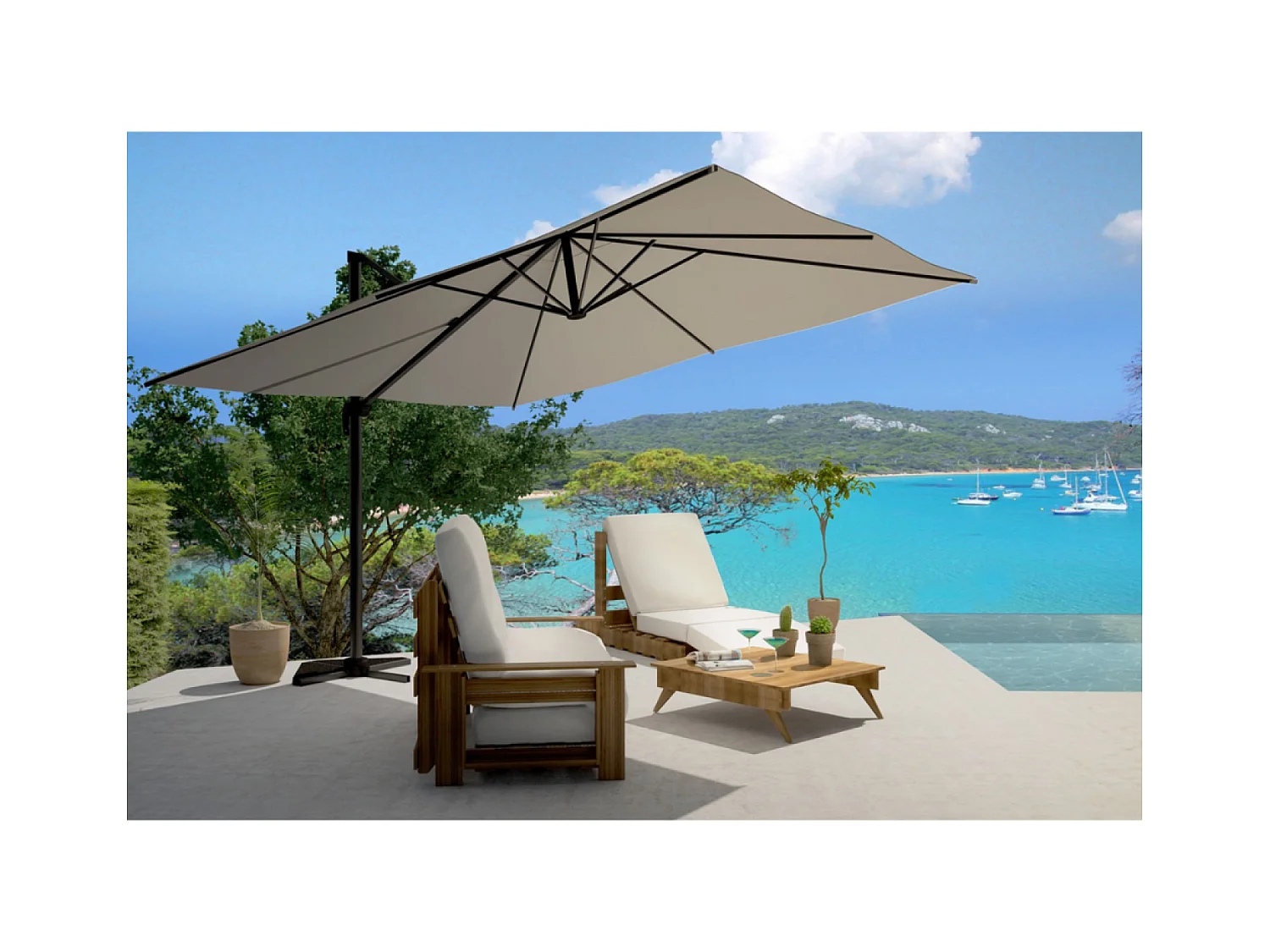 Parasol déporté 3x4m Gris CESARE
