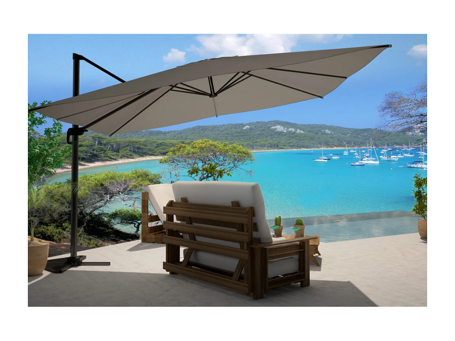 Parasol déporté 3x4m Gris CESARE