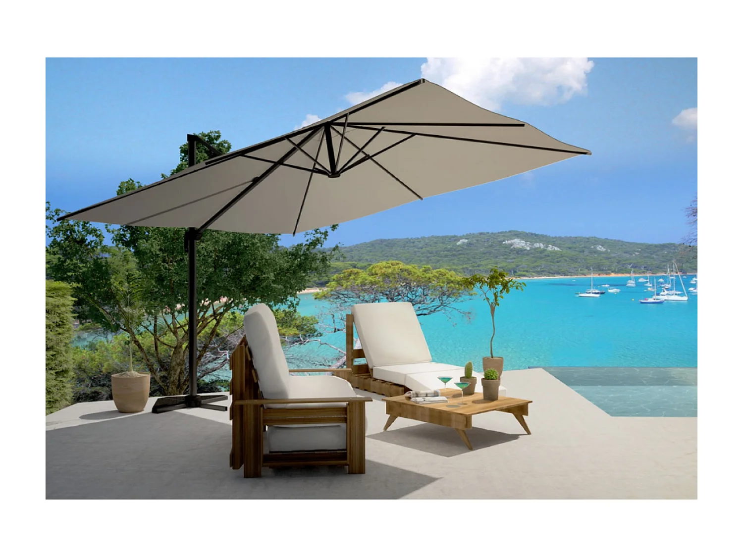 Parasol déporté 3x4m Gris CESARE