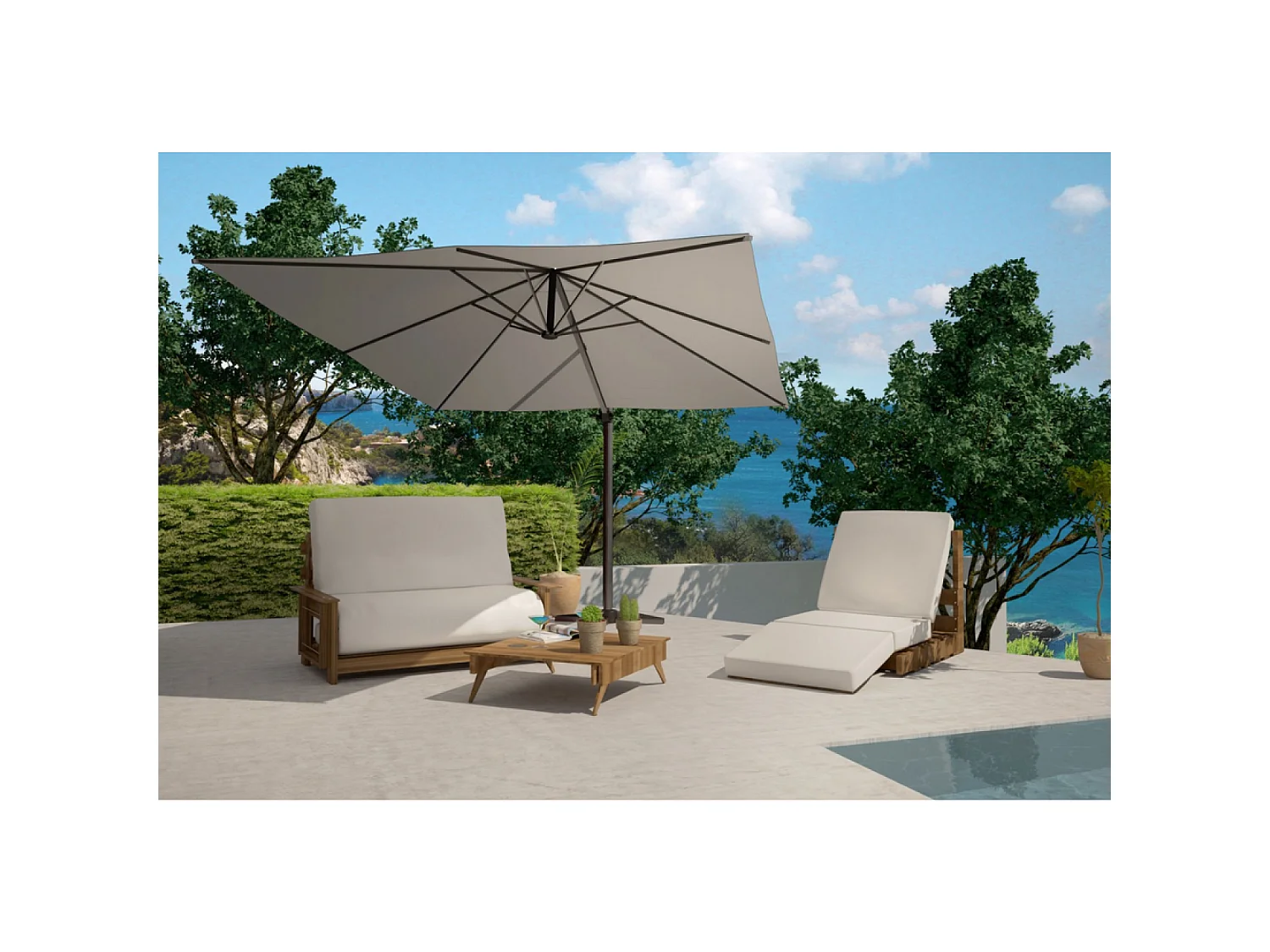 Rechthoekige 3x4m Draaibare 360° Grijze Zweefparasol CESARE